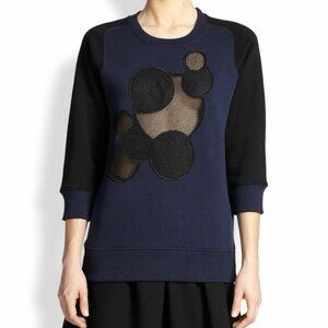 Christopher Kane Blue Black Leather Sweatshirt ( M )